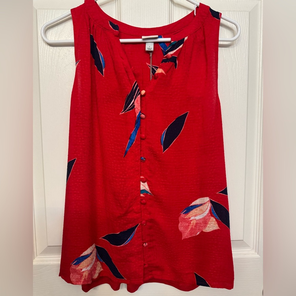 A New Day Red Swiss Dot Sleeveless Button-Down Blouse | NWT